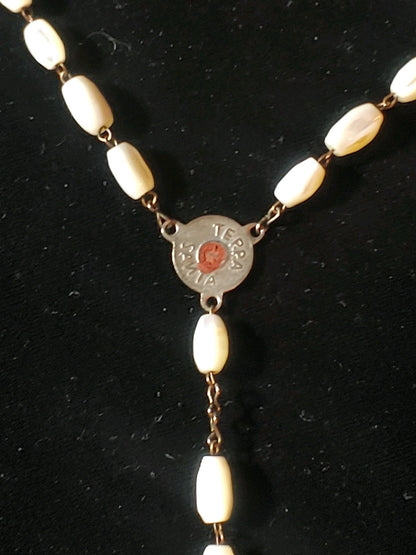 Vintage Italian Catholic Rosary White Beads Crucifix Stamped Jerusalem