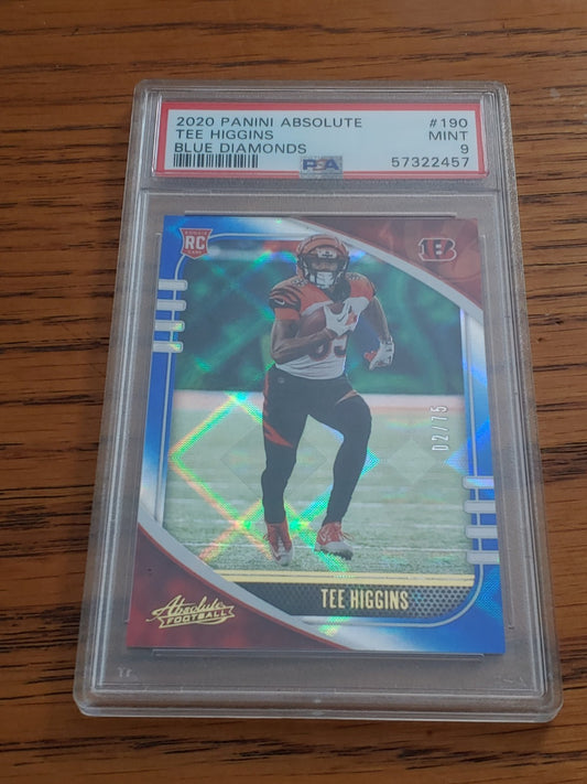2020 Panini Absolute Rookie Tee Higgins Rare Blue #190 (RC) PSA 9 Bengals