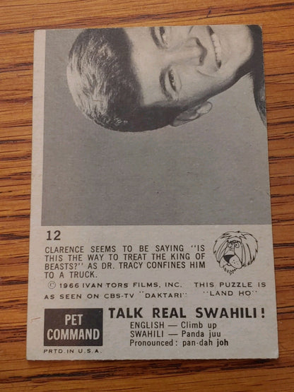 1966 Pet Command Daktari Puzzle card #12 with a Swahili to Engish word.