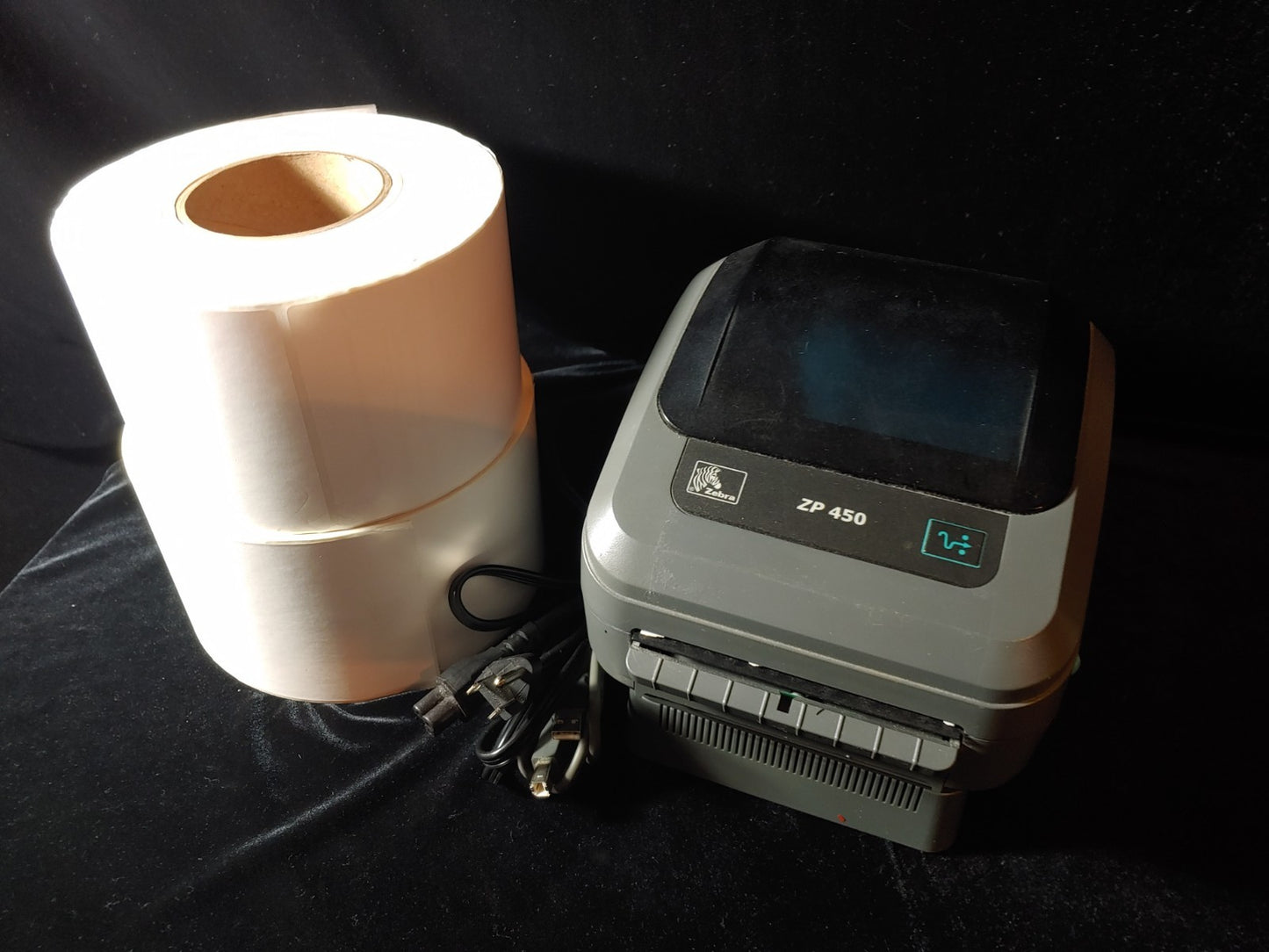 Zebra ZP450 Thermal Label Printer 4" Wide Label Printer USB + 2 Rolls Labels
