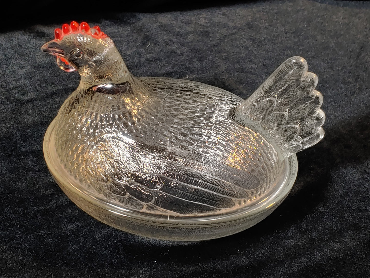 Indiana Glass Clear Hen on Nest Beadless Nest Red Paint Accents