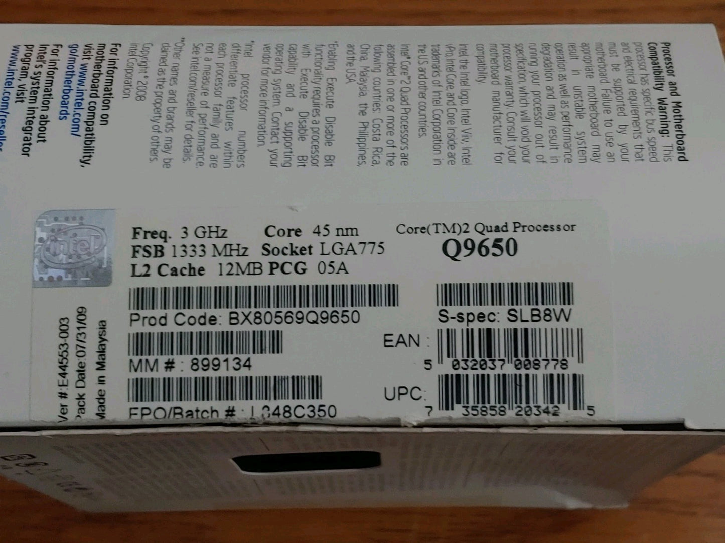 NEW! Intel Core 2 Quad Q9650 - Core 45nm Core 3.0 GHz LGA 775