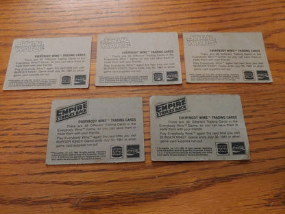 Star Wars Burger King 1977 (3) & 1980 (2) Trading Cards Free Ship