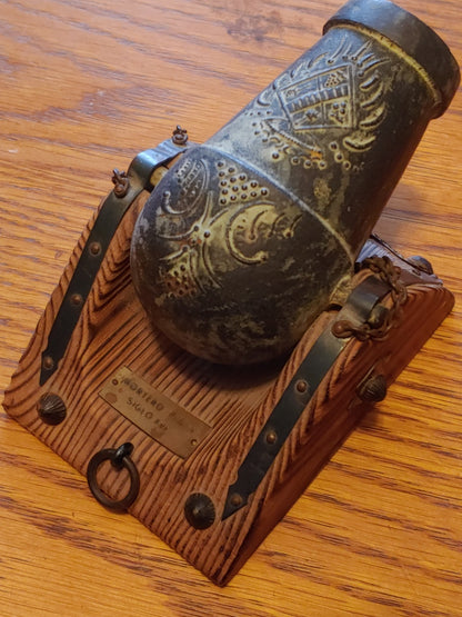 Vintage Mortero Plaza Siglo SVI Mini Cannon Wood and Metal