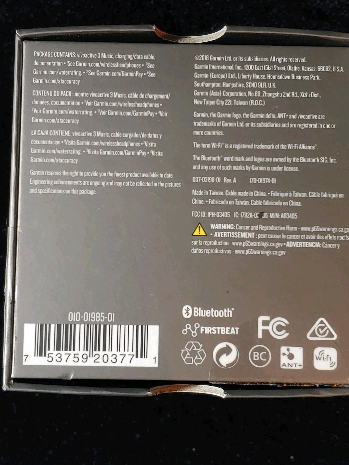 Garmin Vivoactive 3 MUSIC GPS Smartwatch Strap Charger Box