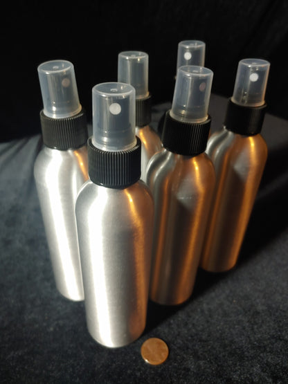 Aluminum Spray Bottles 200ml 7" w/ Black Fine Mist Atomizer Sprayers 6pk Metal