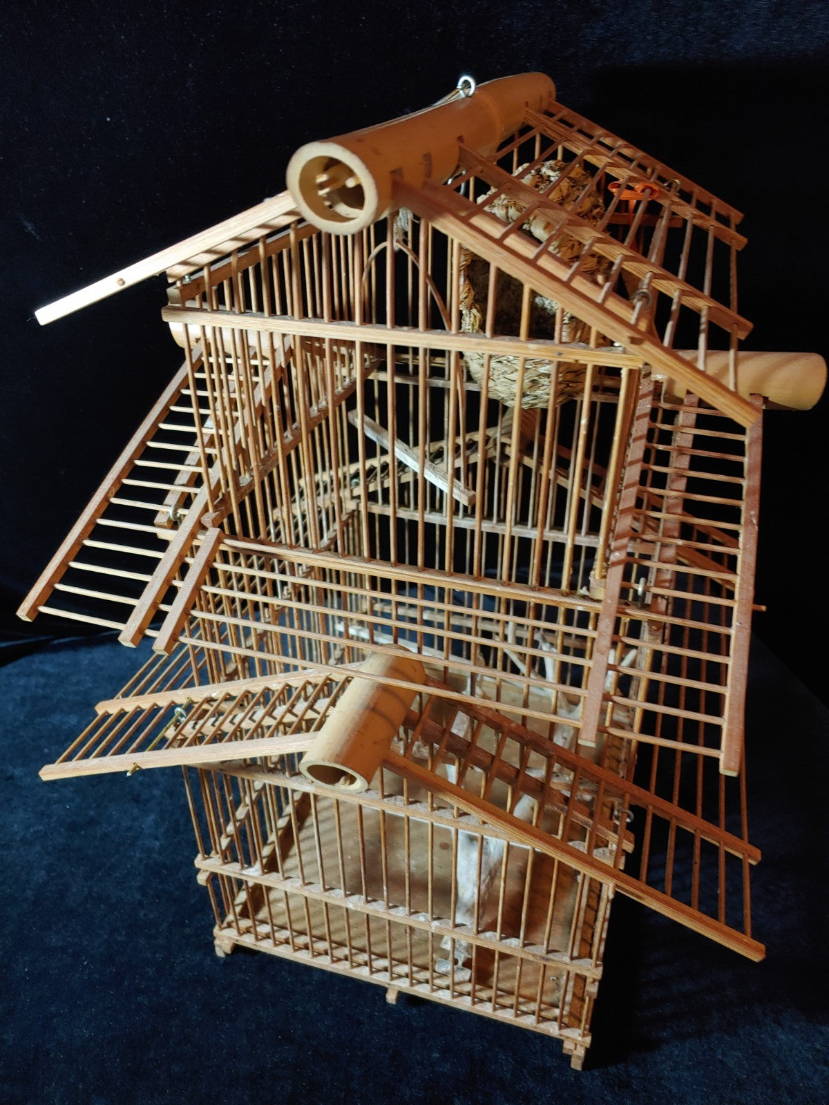 Vintage Bamboo Bird Cage House Style Hanging Cage Rustic 14x12x12