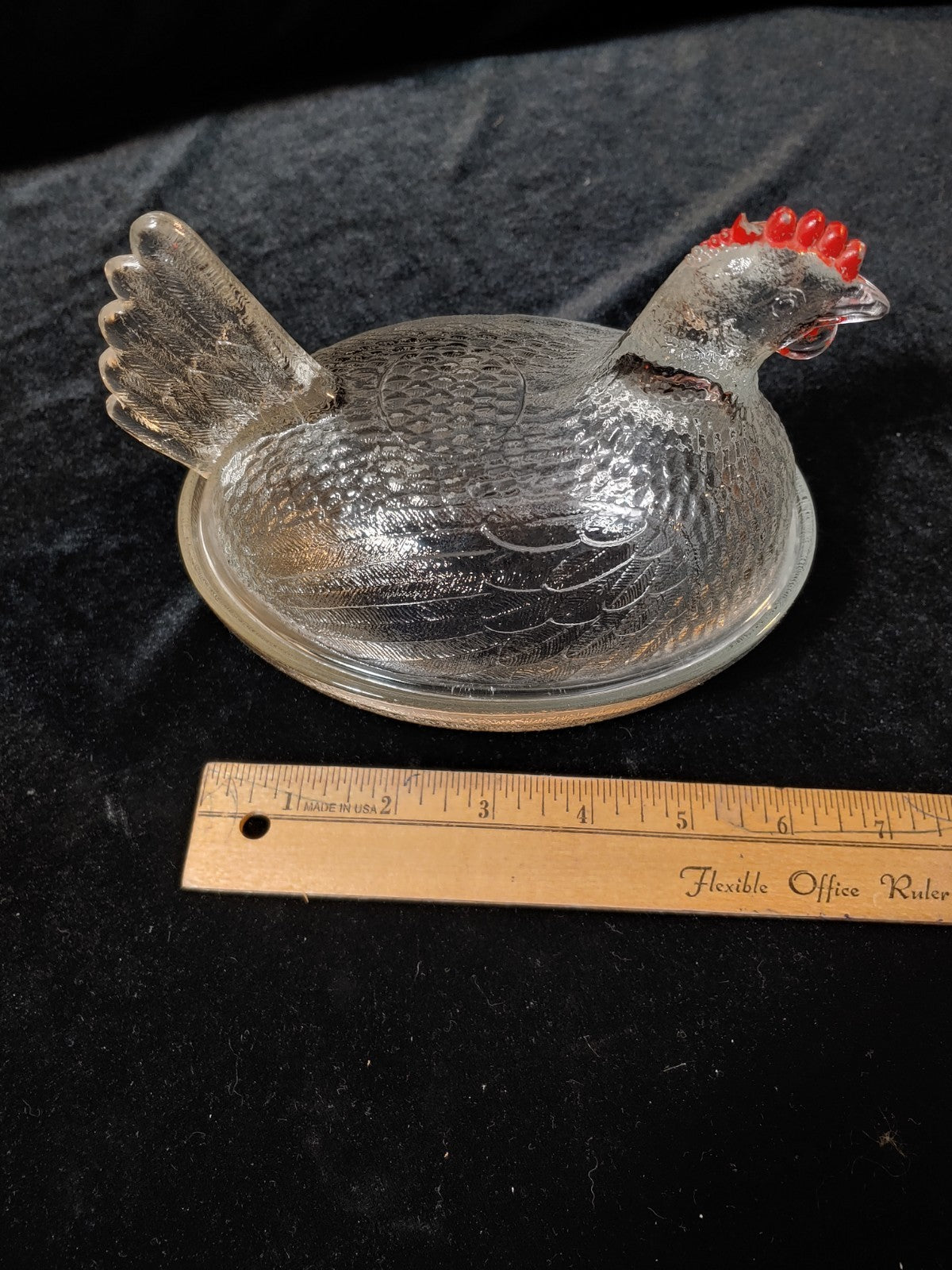 Indiana Glass Clear Hen on Nest Beadless Nest Red Paint Accents