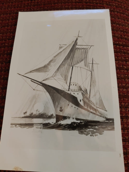 Ship Topsail Schooner Drawing Pencil Unknown Artist 8"x5"