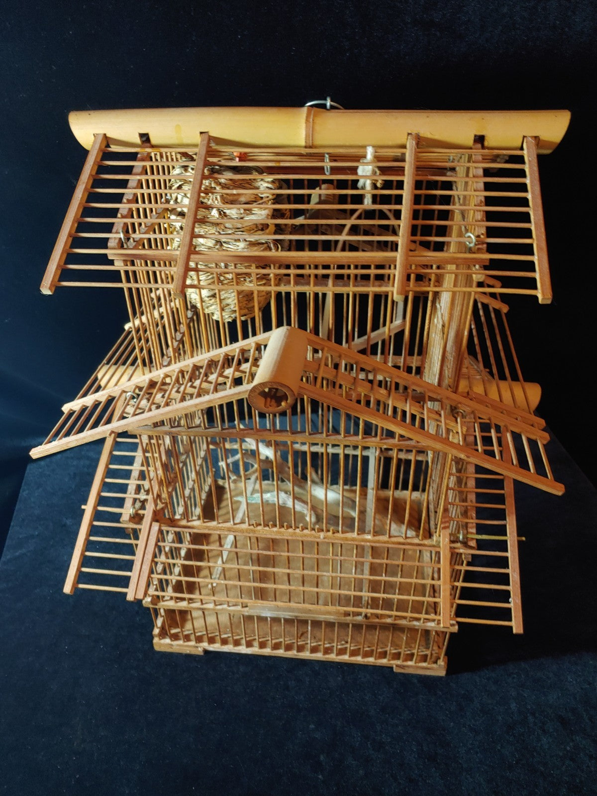 Vintage Bamboo Bird Cage House Style Hanging Cage Rustic 14x12x12