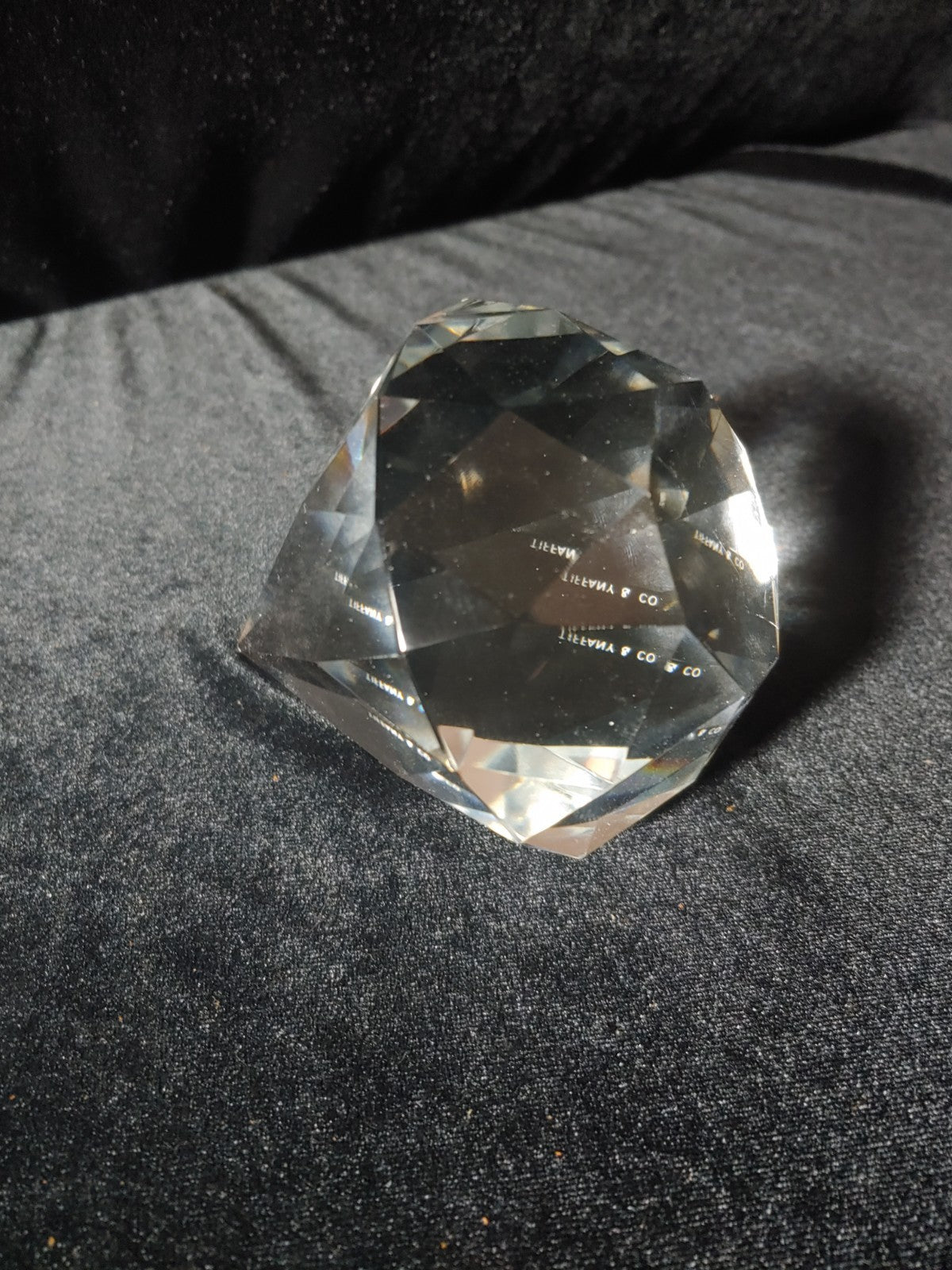 Signed Tiffany & Co. Diamond Shaped Crystal Paperweight