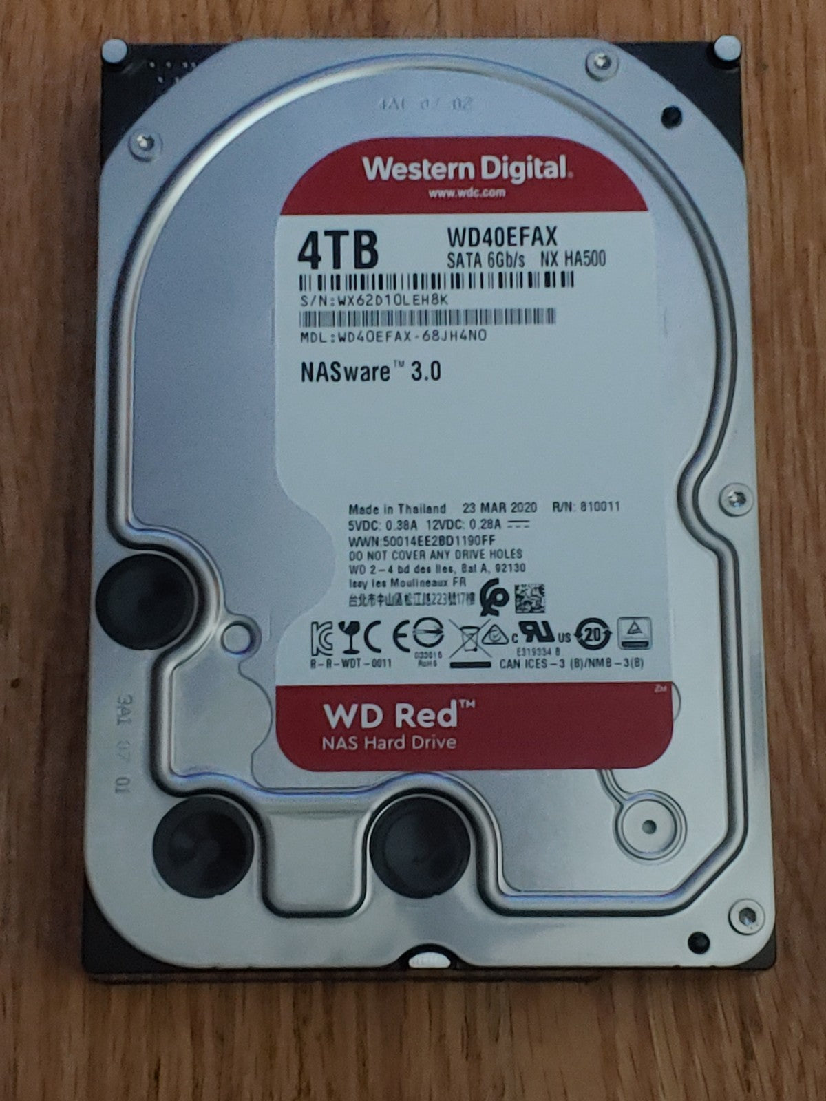 Western Digital NAS WD40EFAX 4TB SATA 6GB/S WD Red NAS Only 3,823 Hours