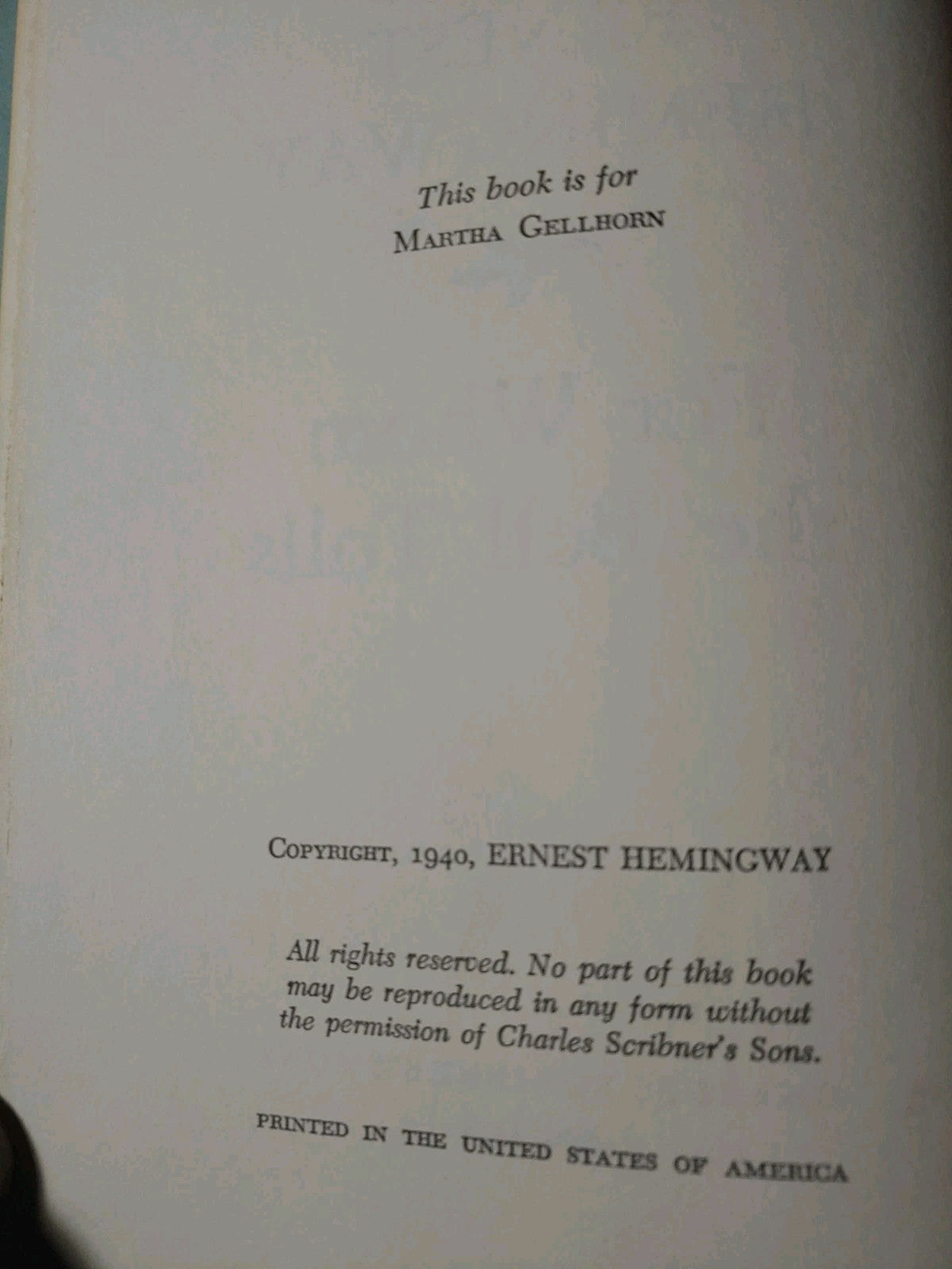 Ernest Hemingway For Whom The Bell Tolls 1940 Charles Scribner's & Sons
