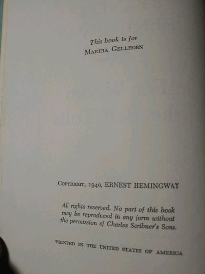 Ernest Hemingway For Whom The Bell Tolls 1940 Charles Scribner's & Sons