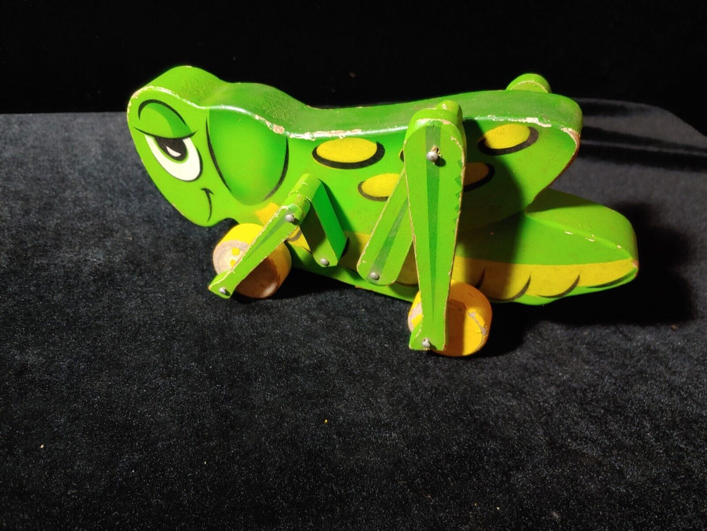 Vintage Wooden Grasshopper Pull Toy 1950s Chirps when Legs Move