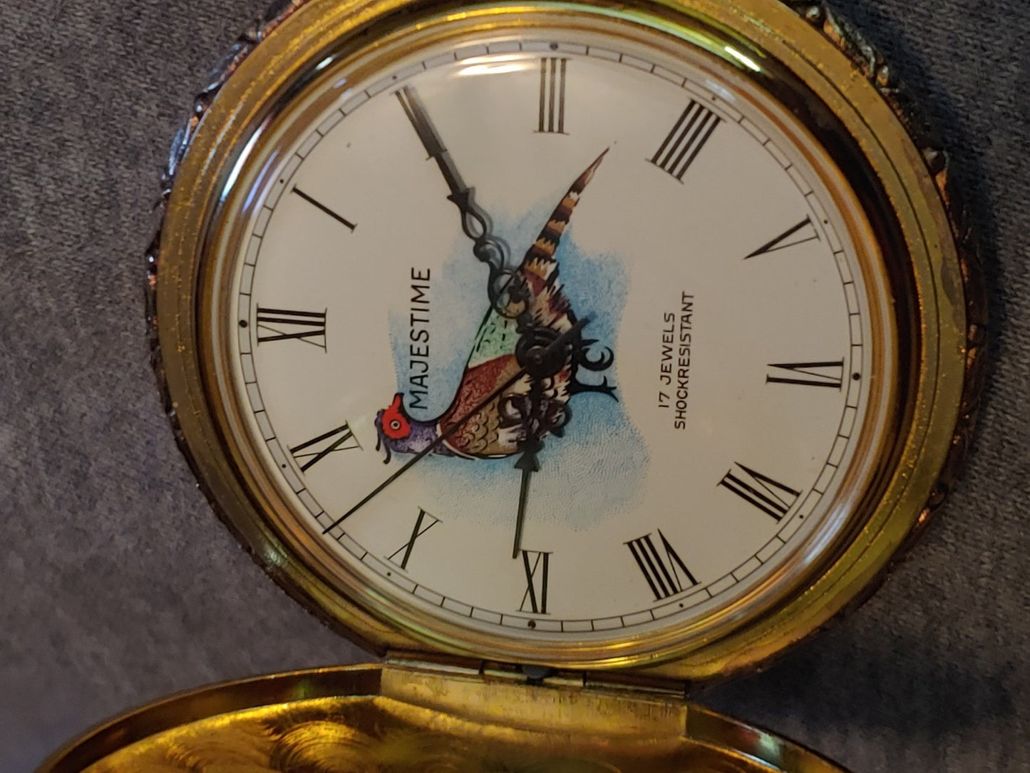 Majestime 17 Jewel Shock Resistant Swiss Made Pocket Watch Chain Great Condition