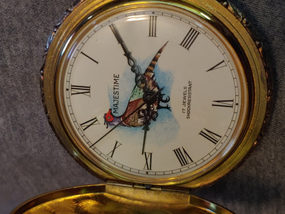 Majestime 17 Jewel Shock Resistant Swiss Made Pocket Watch Chain Great Condition