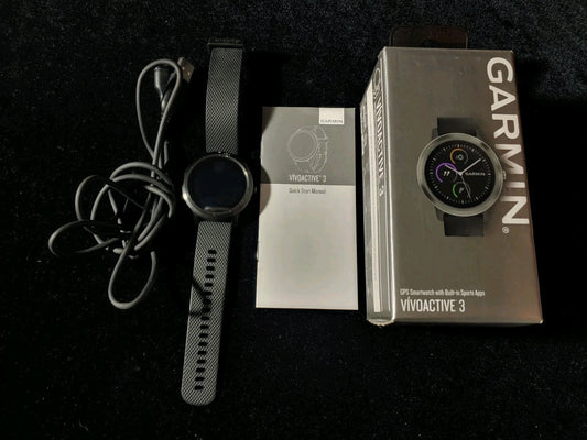Garmin Vivoactive 3 GPS Smartwatch Black Charger Box Good Condition