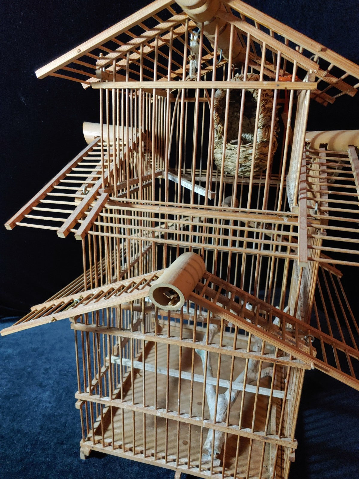 Vintage Bamboo Bird Cage House Style Hanging Cage Rustic 14x12x12