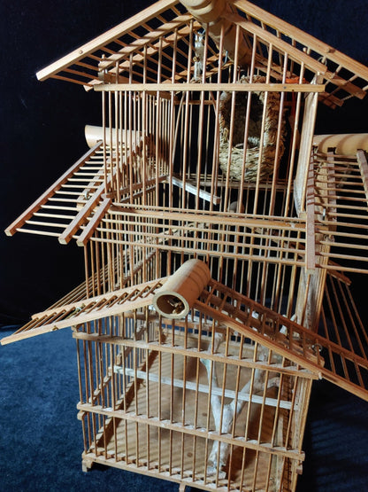 Vintage Bamboo Bird Cage House Style Hanging Cage Rustic 14x12x12