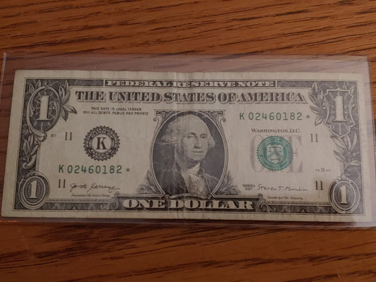 $1 dollar bill star note 2017 Low Serial K02460182