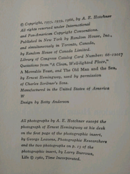 Papa Hemmingway A. F. Hotchner Ernest Hemingway Memoir 1966