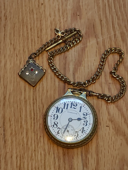 Hamilton Wadsworth Railroad Bar Over Crown 14K Gold 21 Jewels Pocket Watch
