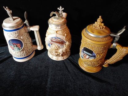 3 Avon Rare 10" Lidded Ceramic Beer Steins