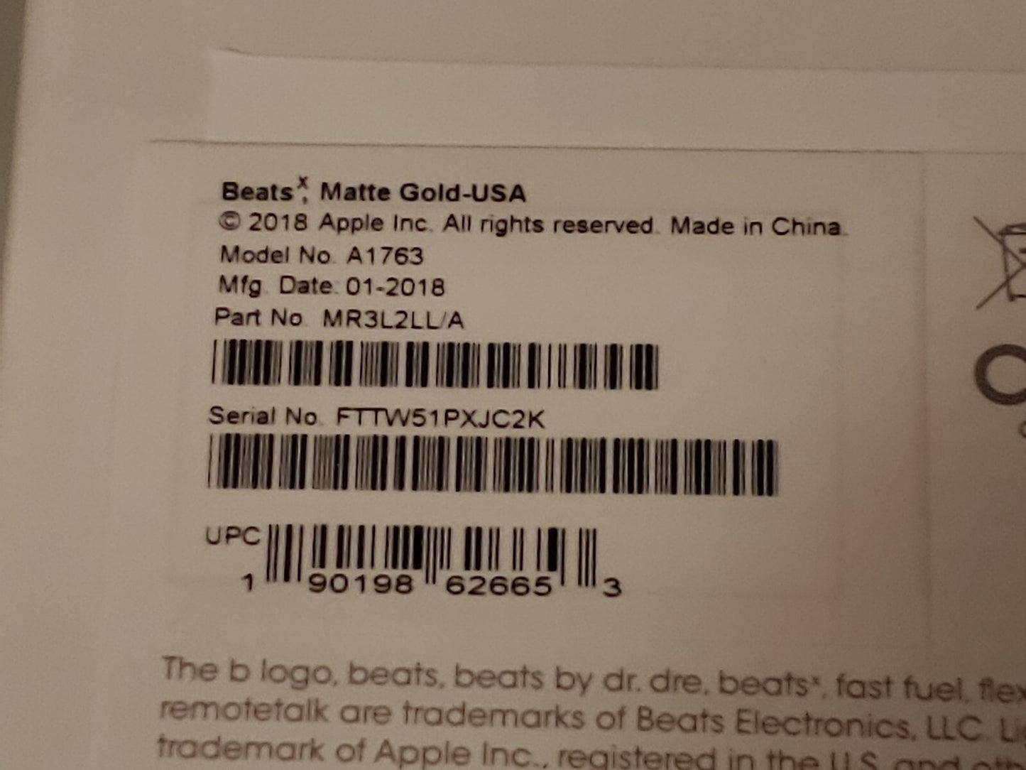 NEW! Beats X Wireless Earphones Matte Gold 2018 A1763 Parts