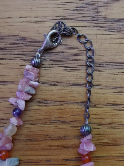 Rhodonite Beaded Sterling 925 14” Necklace