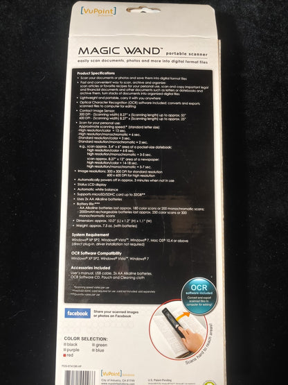 NEW! VuPoint Solutions Magic Wand Portable Handheld Scanner ST415R Red