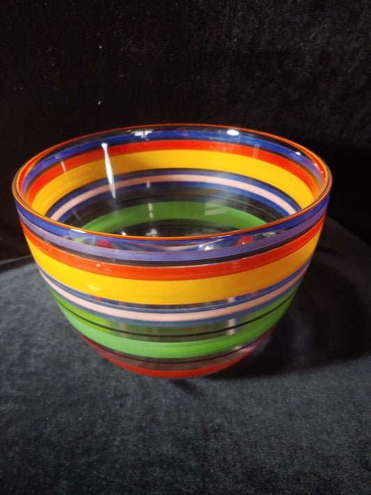 Vintage Heavy Kosta Boda Multi Colored Blown Glass Bowl Excellent Condition