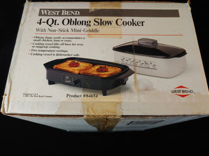 Vintage New Sealed West Bend Slow Cooker Griddle 4 Qt Glass Lid Floral White