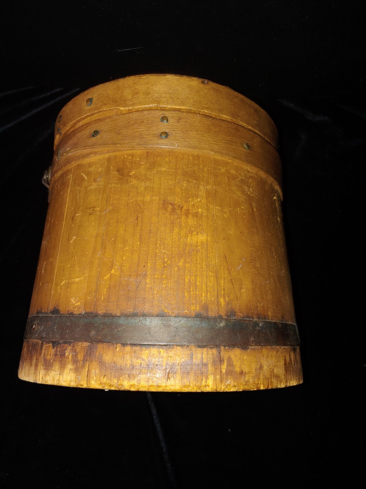 Vintage Firkin Wood Bucket Lid & Handle Metal Band