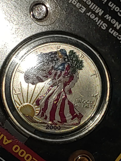 2000 Colorized American Silver Eagle Dollar in Original Package 1 OZ .999 Silver