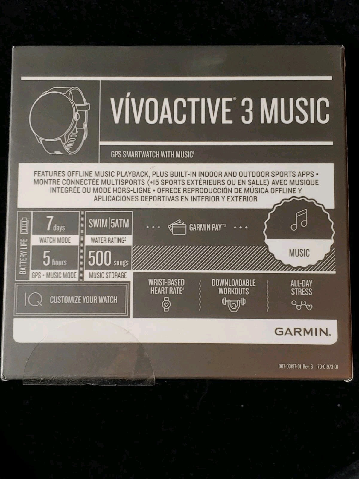 Garmin Vivoactive 3 MUSIC GPS Smartwatch Strap Charger Box