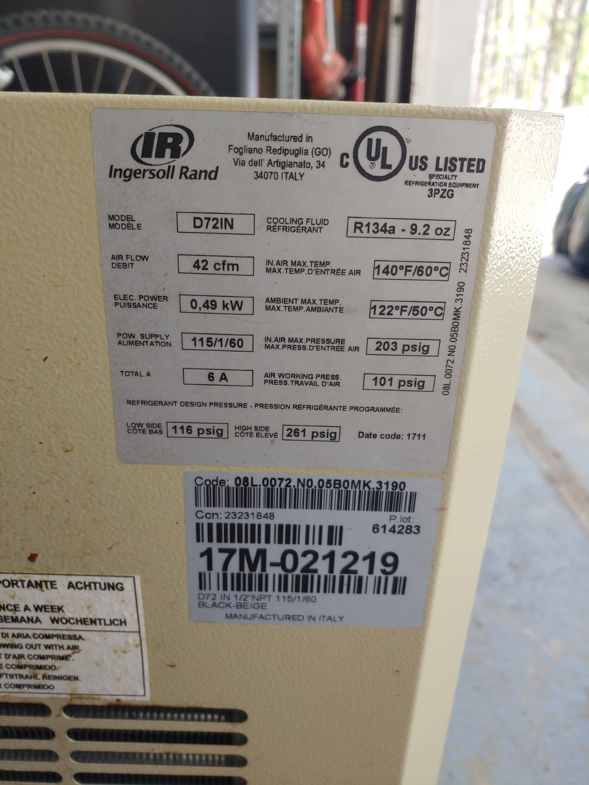Ingersoll Rand D72IN Non-Cycling Air Dryer