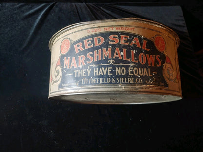 Vintage 5lb Red Seal Marshmallow Tin 12" x 5" Good Condition
