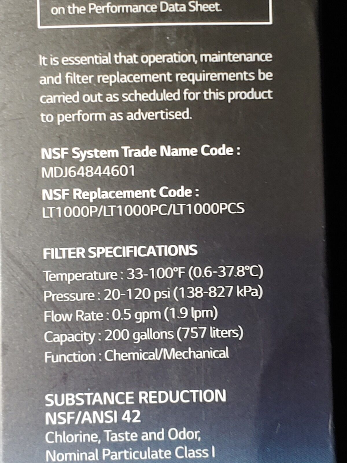 NEW! LG LT1000P Refrigerator Water Filter Open Box