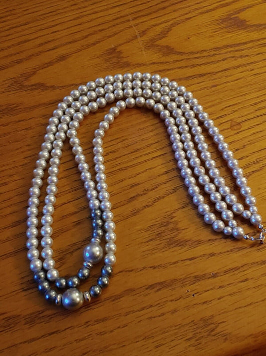 TRIFARI Double Pearl Bead Necklace APPROX. 28"