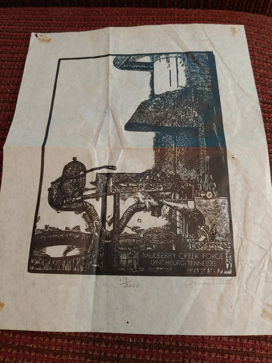 Dan Quest Vintage Original Woodcut Mulberry Creek Forge Signed Low # 119/2000