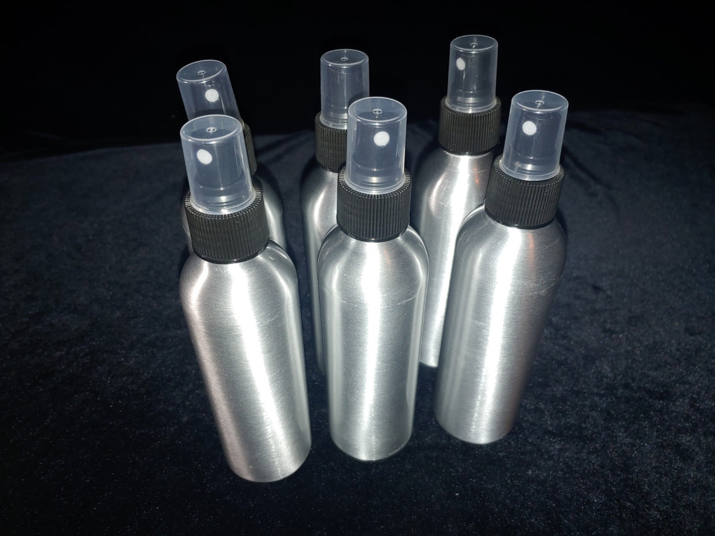 Aluminum Spray Bottles 200ml 7" w/ Black Fine Mist Atomizer Sprayers 6pk Metal