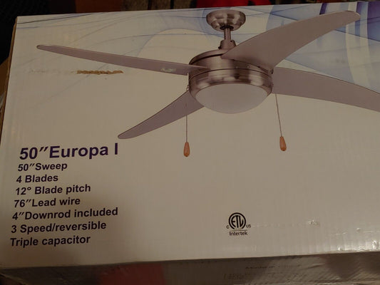 Europa 1008-LED 50" Brushed Nickel White Ceiling Fan