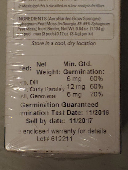 NEW! AeroGarden Seed Pod Kit Gourmet Herb Sealed
