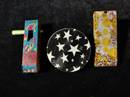 3 Vintage Noise Makers Tin Metal Toys for Parties Sold As Is