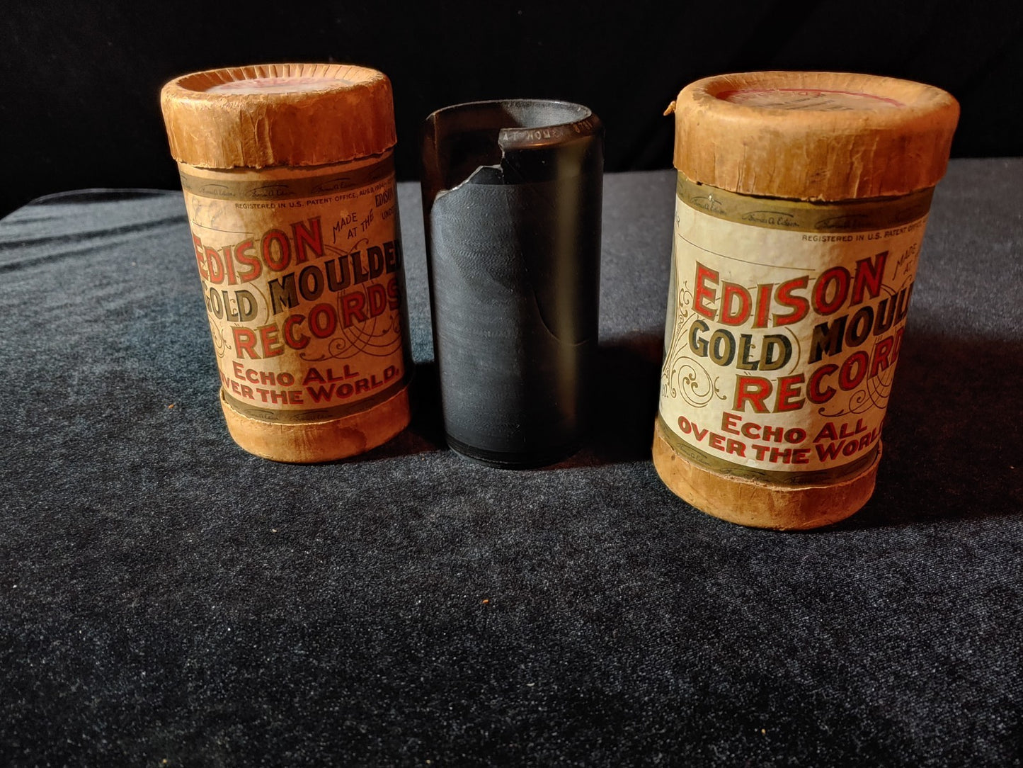 3 Edison Gold Moulded Records Cylinder 1 Empty Canister