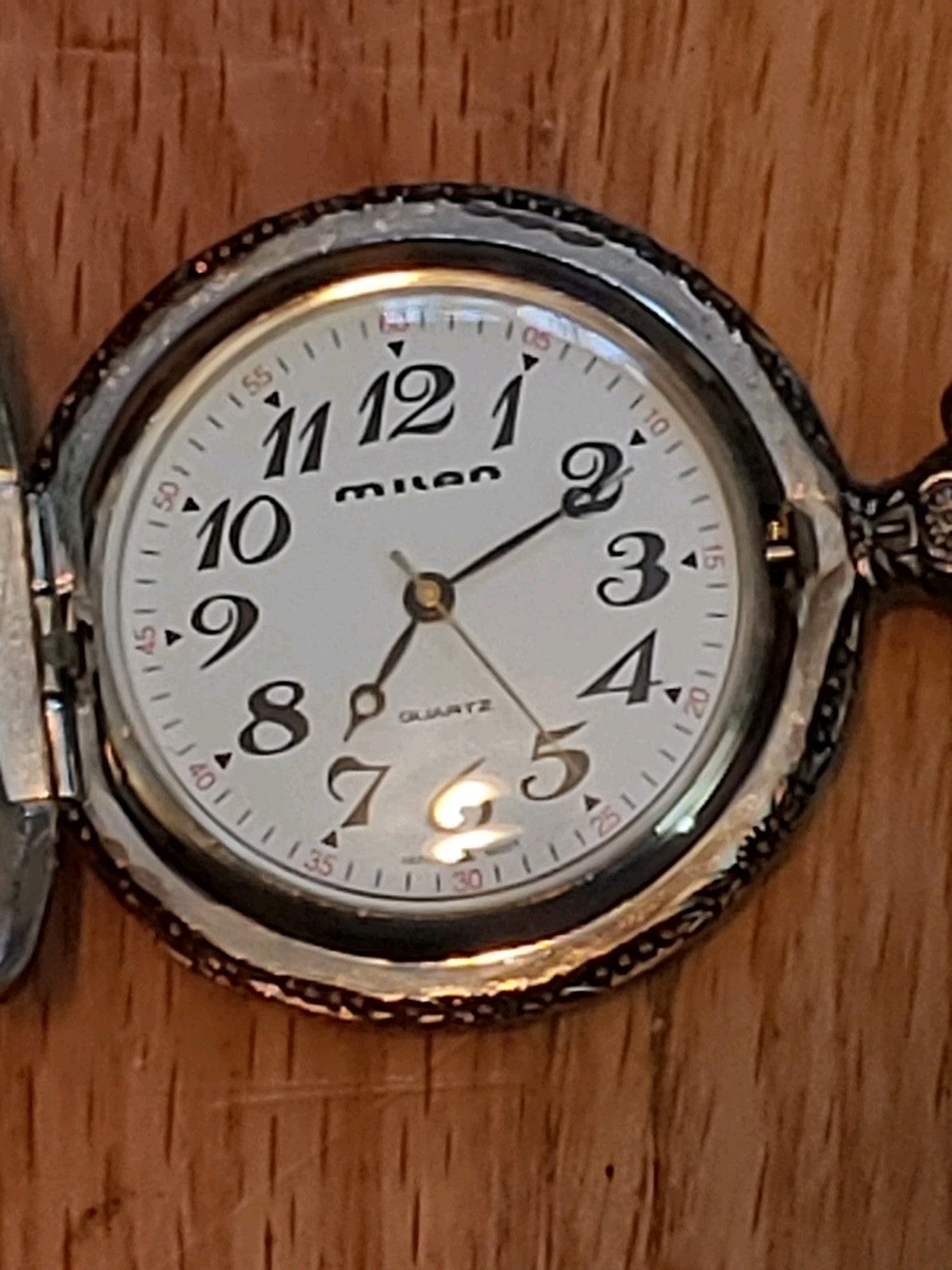 Vintage Milan Quartz Pocket Watch Hunters w/Chain New Battery Japan Movt