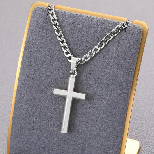 Silver Cross Pendant Necklace Stainless Steel Chain Plated Unisex