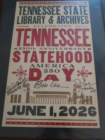SIGNED Bill Lee Governor Hatch Show Print 2026 TN Statehood Autograph