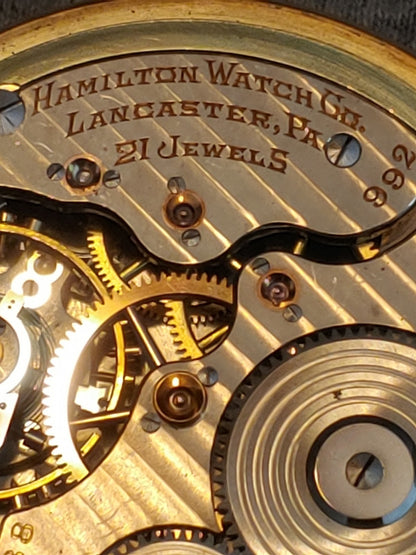 Hamilton Wadsworth Railroad Bar Over Crown 14K Gold 21 Jewels Pocket Watch